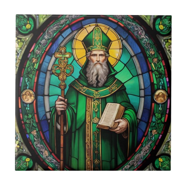 Azulejo St Patrick Irish Patron Saint StainGlass (Frente)