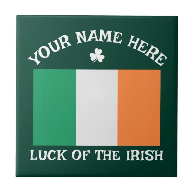 Azulejo St Patrick's Day Ireland Flag Custom Name Shamrock (Frente)