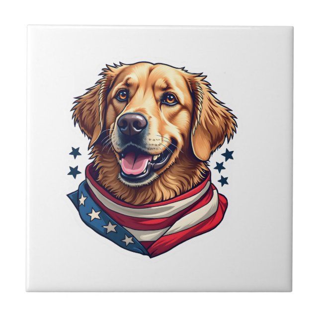 Azulejo Star Spangled Golden Retriever Vintage Tee (Frente)