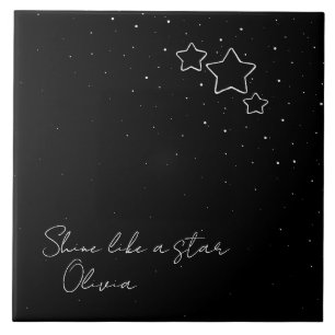 Azulejo Star Trio en blanco y negro con mensaje y nombre