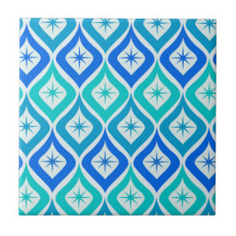 Azulejo Starbrusts de mediados de siglo sobre turquesa azu