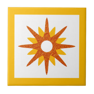 Azulejo Starburst Naranja moderno de mediados del siglo