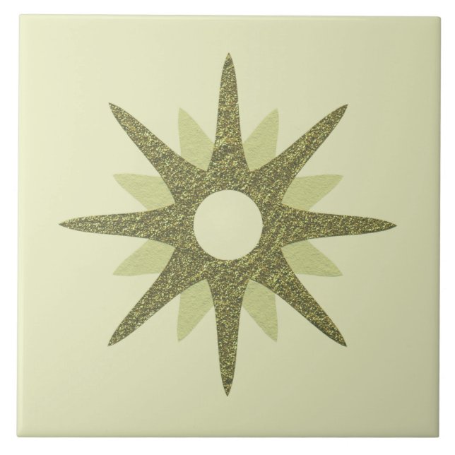 Azulejo Starburst verde de mediados del siglo | Grande (Frente)