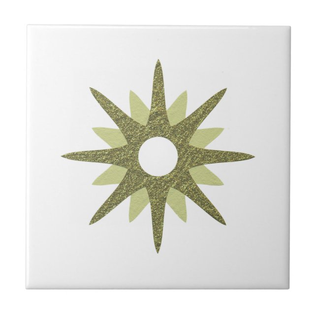 Azulejo Starburst verde único moderno de mediados de siglo (Frente)