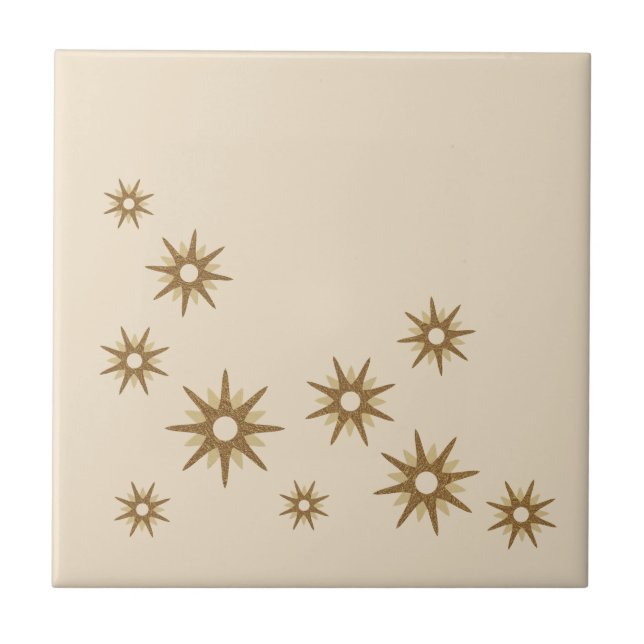Azulejo Starbursts Gold de mediados del siglo (Frente)