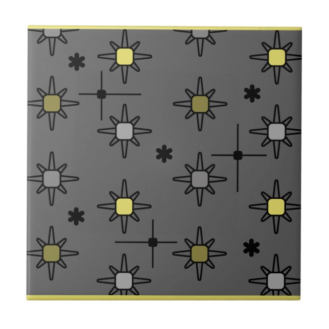 Azulejo Starburts del cielo atómico amarillo gris oscuro (Frente)