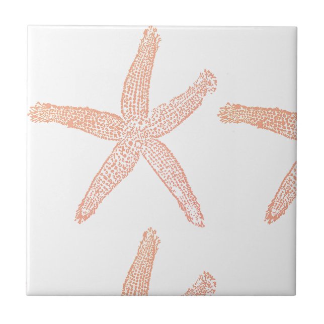 Azulejo Starfish Beach Coral Naranja Salmon Regalo Blanco  (Frente)