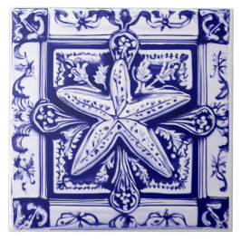Azulejo Starfish Blue and White Sea Star Ocean Beach House