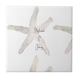 Azulejo Starfish Coastal Beach Monograma Bodas