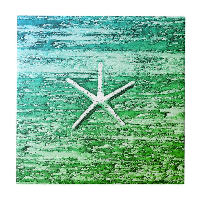 Azulejo Starfish Driftwood Blue-Green Watercolor (Frente)