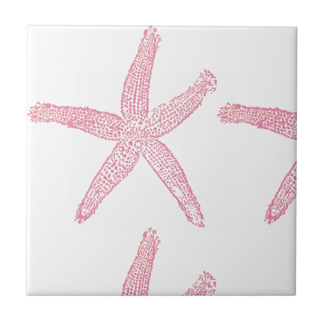 Azulejo Starfish Nautical Beach Coral Pink White Girly (Frente)
