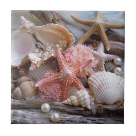 Azulejo Starfish Pearls Seashells Driftwood Beach