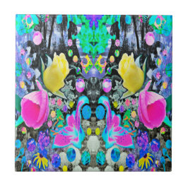 Azulejo Stargazer Lily, Rosa y Collage de Hibiscus Rosa