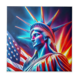 Azulejo Statue Of Liberty Red White Blue With Flag