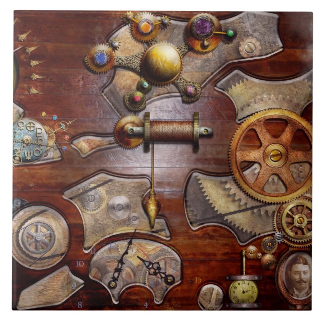 Azulejo Steampunk - Engranajes - Ingeniería inversa (Frente)