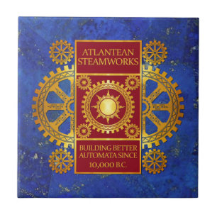 Azulejo Steamworks de la Atlántida - oro y rojo en
