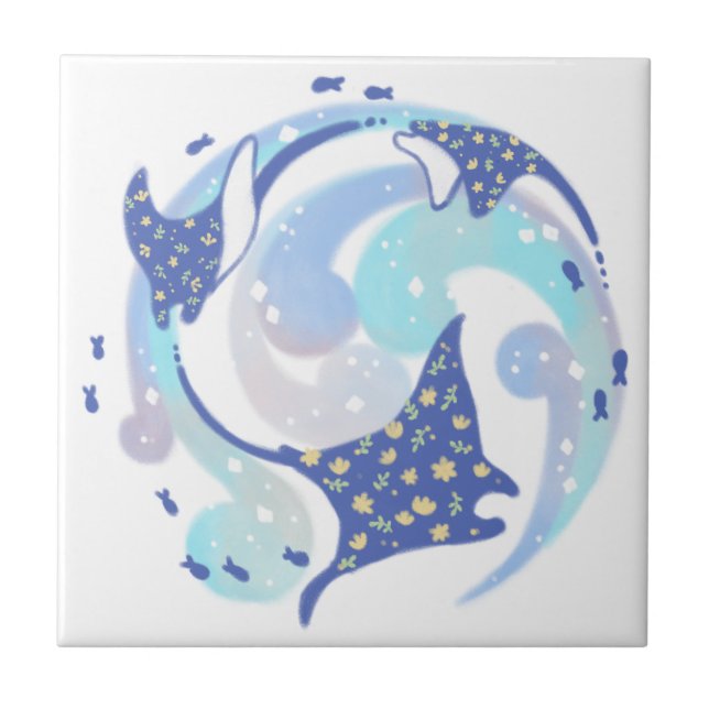 Azulejo Stingray en el Ilustracion oceánico (Frente)
