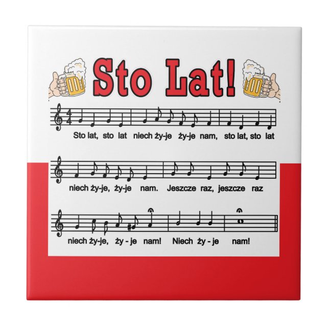 Azulejo ¡Sto Lat! Canción con tazas de cerveza (Frente)