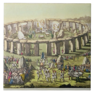 Azulejo Stonehenge, o un templo circular de los druidas,