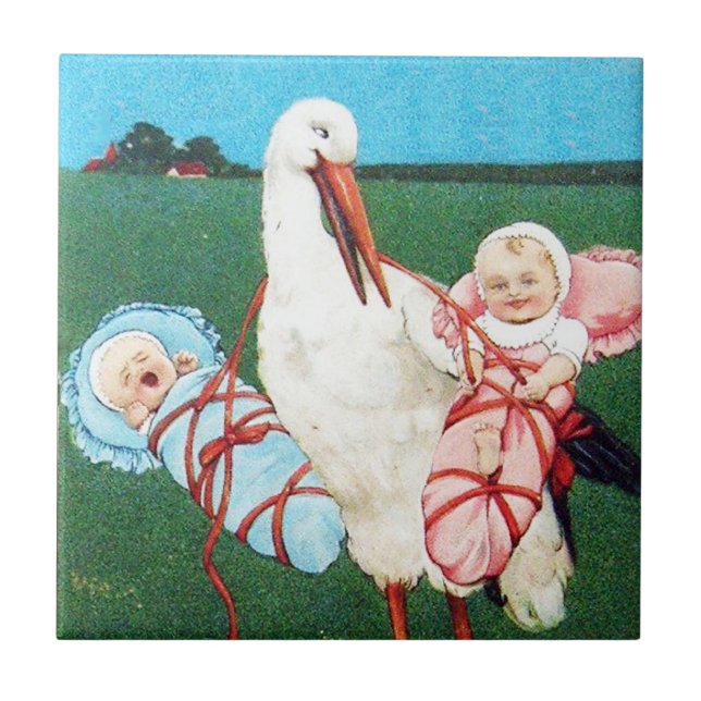 AZULEJO STORK TWIN BABY SHOWER MONOGRAM (Frente)