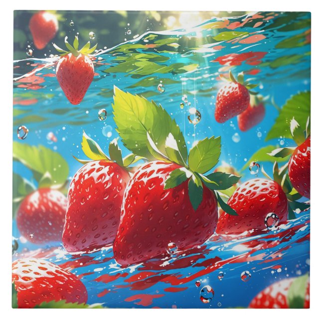 Azulejo Strawberries Cerámica Tile (Frente)