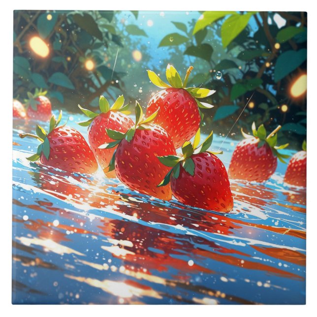 Azulejo Strawberries Cerámica Tile (Frente)