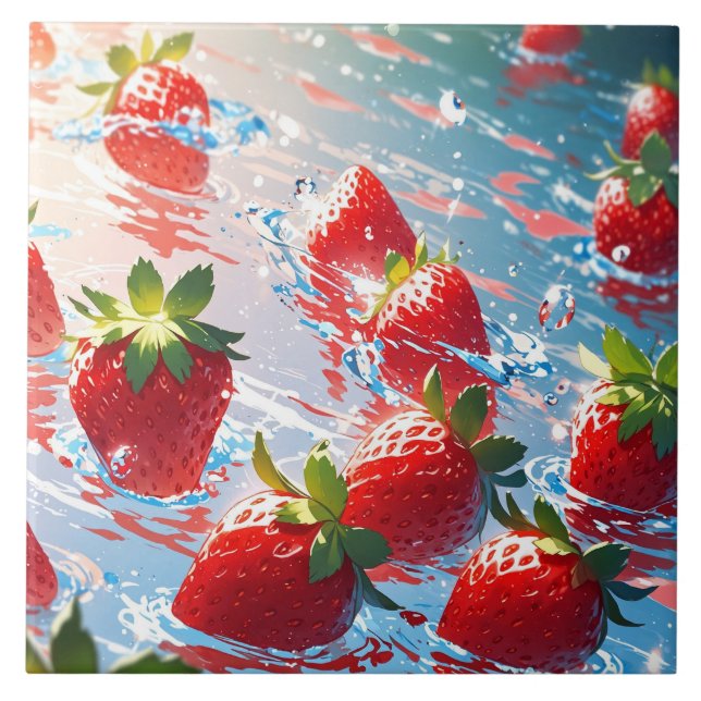 Azulejo Strawberries Cerámica Tile (Frente)