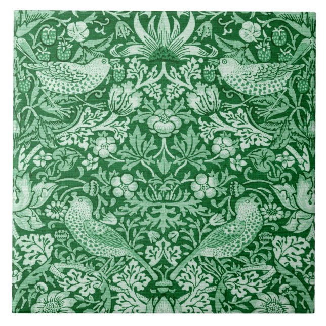 Azulejo Strawberry Thief Green, William Morris (Frente)