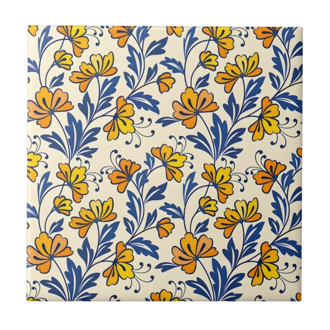 Azulejo Stunning Seamless Pattern of Flowers and Leaves (Frente)