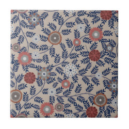 Azulejo Stunning Teal and Magenta Foliage Pattern 