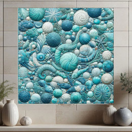 Azulejo Stunning Underwater Shells Aquamarine Blue Mosaic 