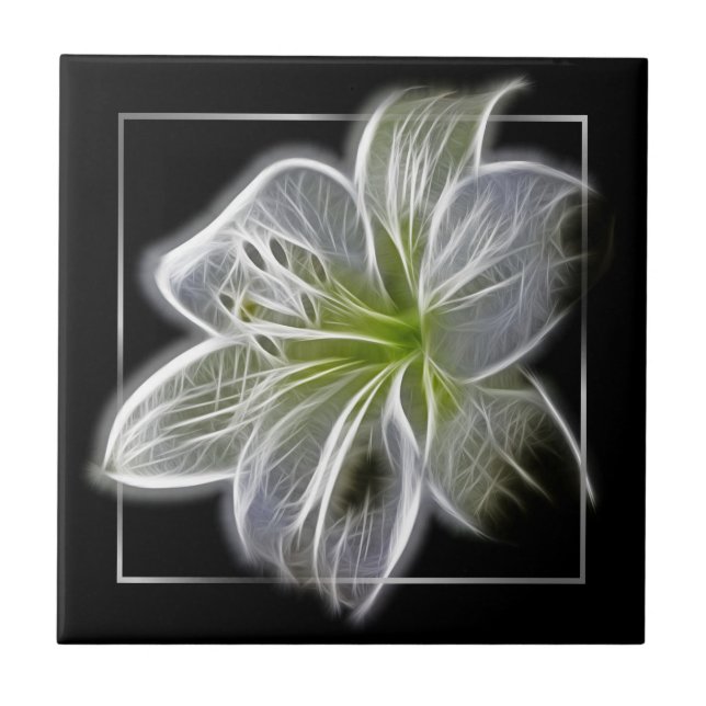 Azulejo Stunning White Lily Fractal Art Black (Frente)