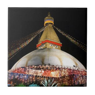 Azulejo Stupa Boudhanath, Katmandu en la noche - Nepal