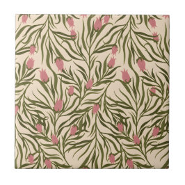 Azulejo Stylized pink bell-shaped floral pattern