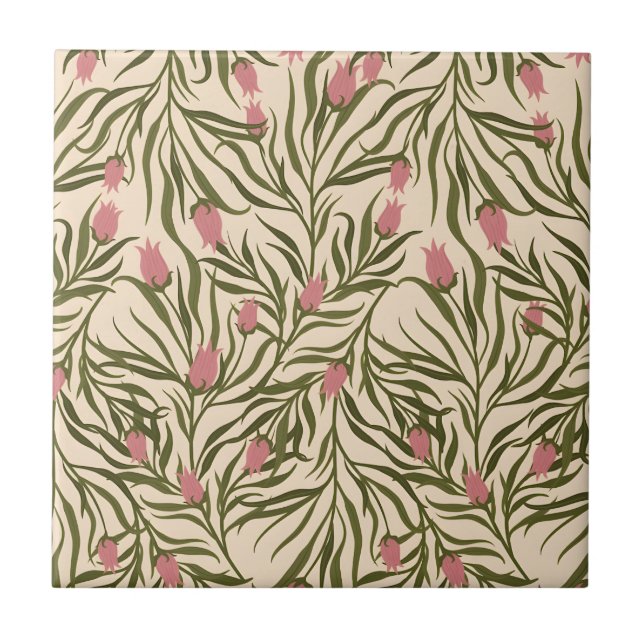 Azulejo Stylized pink bell-shaped floral pattern (Frente)