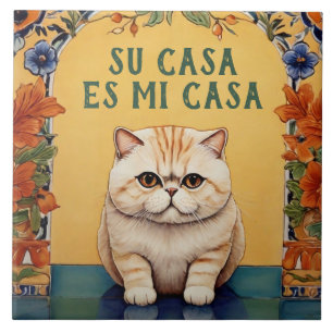 Azulejo Su Casa es Mi Casa - Divertido Humor de Gato Españ