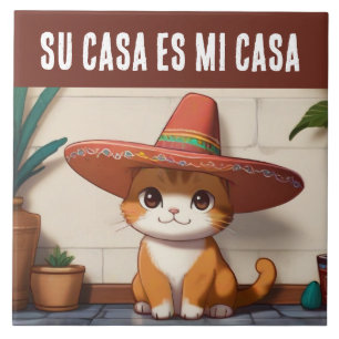 Azulejo Su Casa es Mi Casa - Divertido Humor de Gato Españ