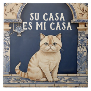 Azulejo Su Casa es Mi Casa - Divertido Humor de Gato Españ