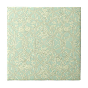 Azulejo Suave celosía botánica Art Nouveau en azul menta
