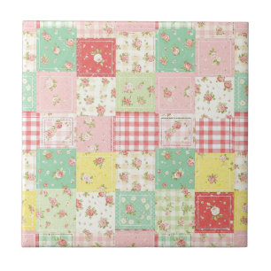 Azulejo Suave Floral de Parche a Cuadros en Pastel Suave