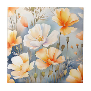 Azulejo Suave fondo soñado con flores de amapola