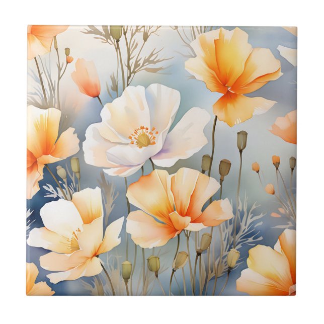 Azulejo Suave fondo soñado con flores de amapola (Frente)