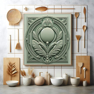 Azulejo Suave Motivo Botánico Simétrico Art Déco Verde Sal