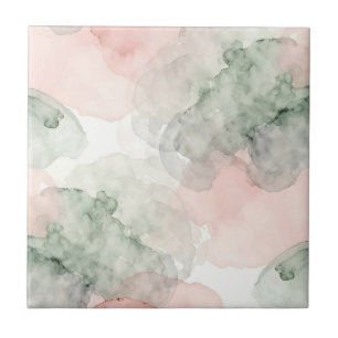 Azulejo Suave patrón abstracto acuarela verde salvia rosa