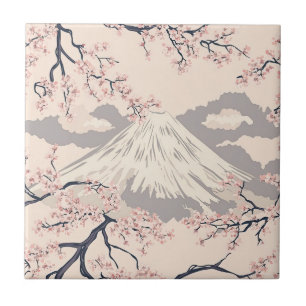 Azulejo Suave patrón escénico de Mount Fuji Sakura Rosa