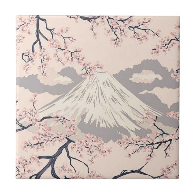 Azulejo Suave patrón escénico de Mount Fuji Sakura Rosa (Frente)