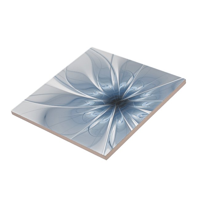 Azulejo Suave y delicado flor de fantasía fractal azul (Lado)