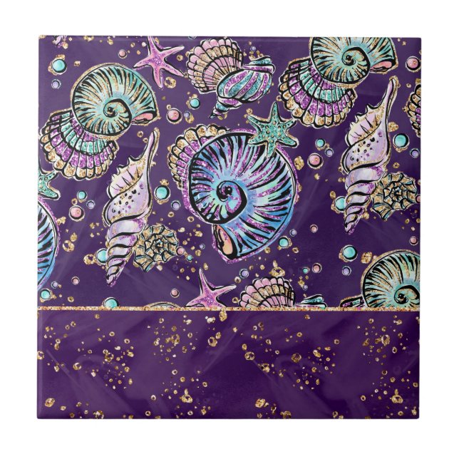 Azulejo Subacuático Purple Luxe | Dark Pastel Gold Sea Lif (Frente)