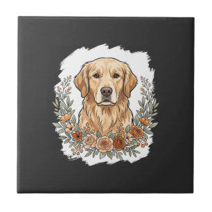Azulejo Sublimación de Retriever Dorado Floral