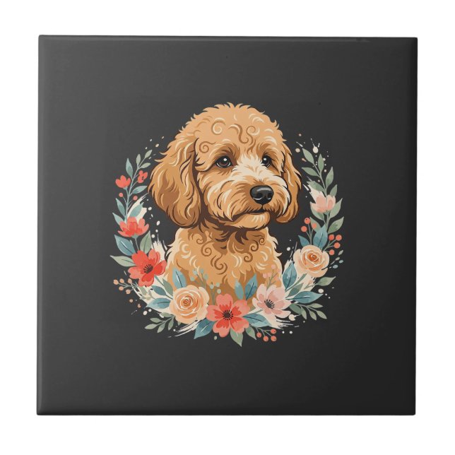 Azulejo Sublimación Redonda de Perro Floral (Frente)